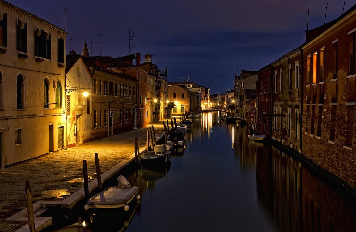 Canal,Town,Evening