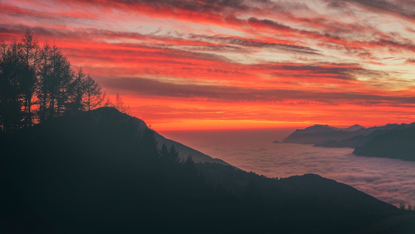 Atmosphere Red Sky At Morning Mount Scenery Background Royalty Free Photo Illustration