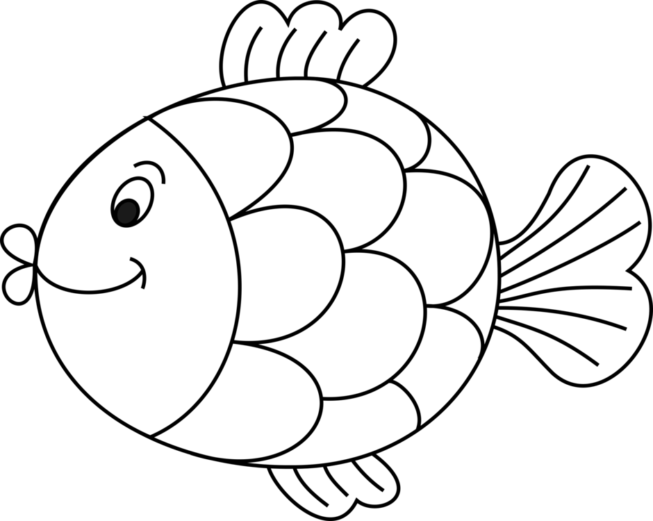 Detailed Fish Line Art Clipart Black and White PNG, SVG