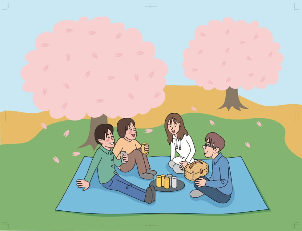Cartoon Family Having Picnic Outdoors by Optimistic Kids and Families Art