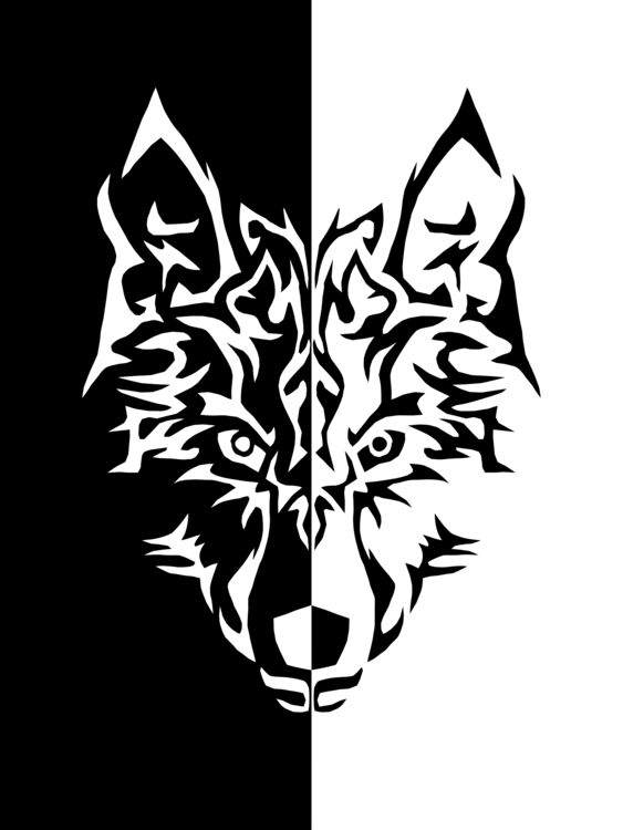 Wolf and symmetric tribals Royalty Free Vector Image