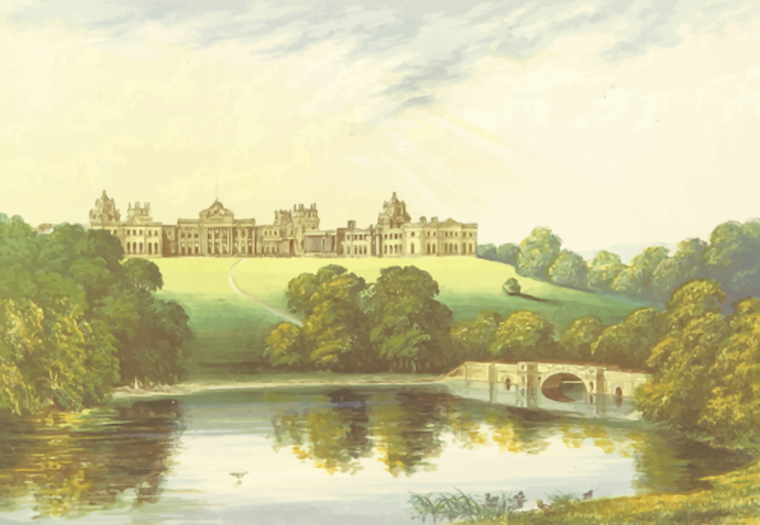 Watercolor Paint,Stately Home,Reflection