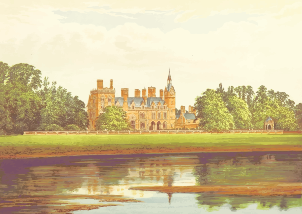 Stately Home,Water Castle,Watercolor Paint