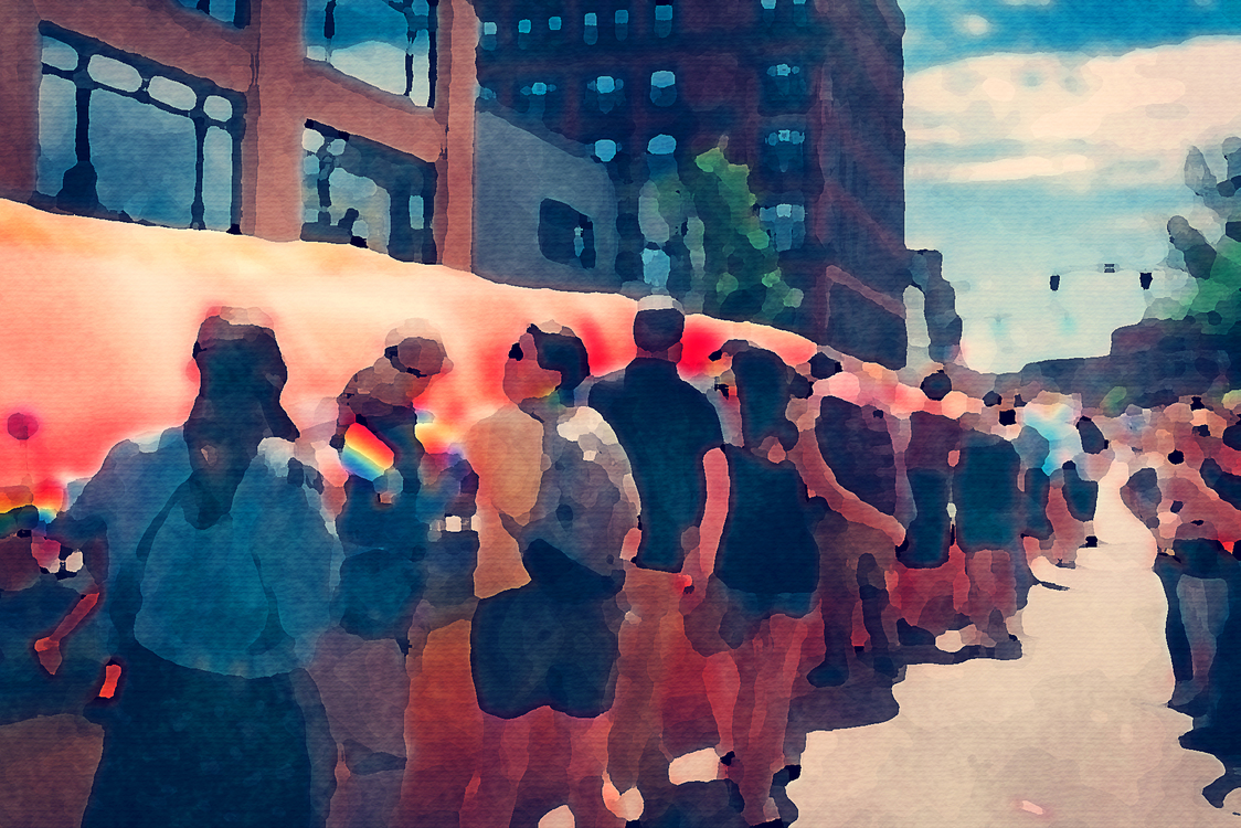 watercolor people crowd