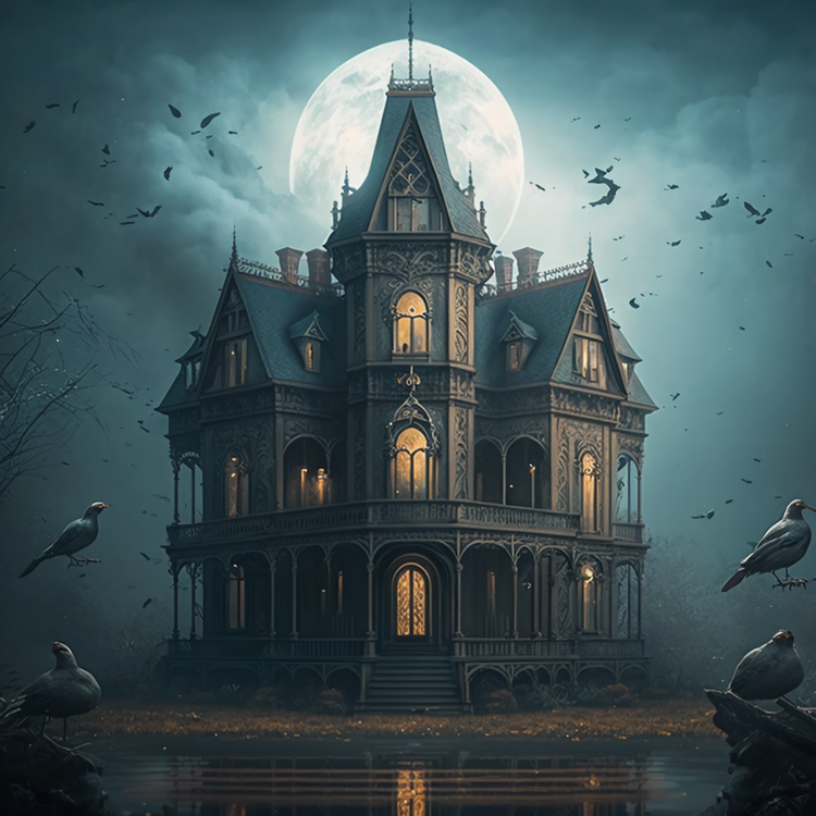 Spooky Castle,Horror House,Moonlit Night