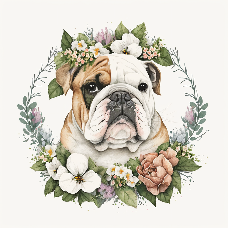 Cute Bulldog,Bulldog With Wreath,Others