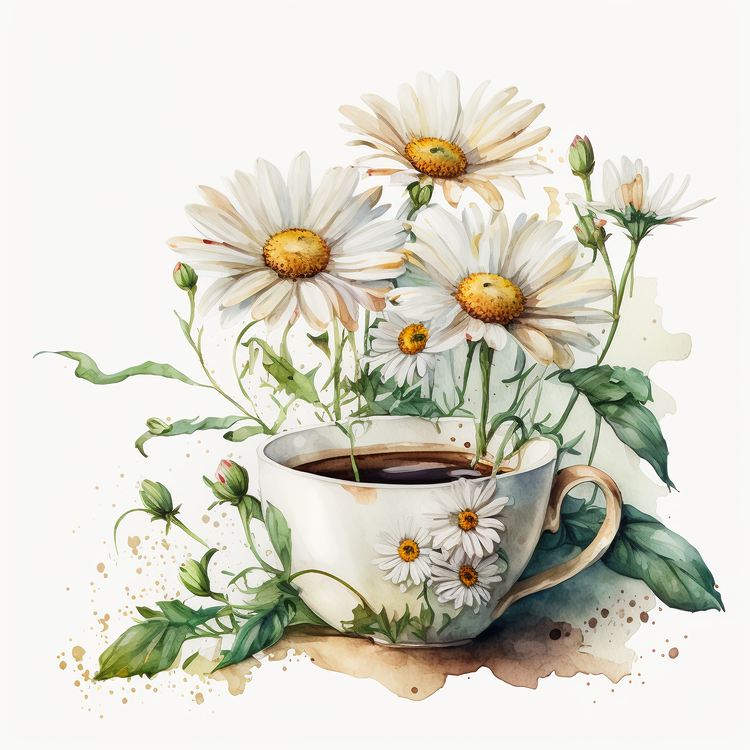 Watercolor Daisy,Daisy Flowers,Coffee Cup
