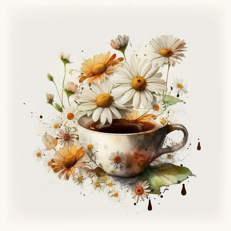 Watercolor Daisy,Daisy Flowers,Coffee Cup