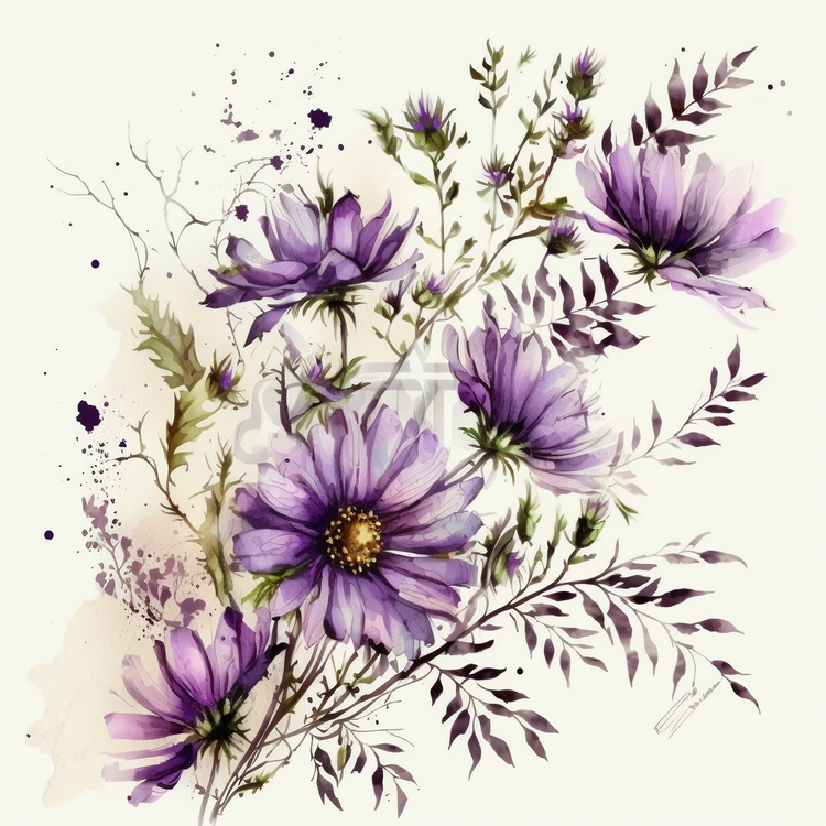 Watercolor Daisy,Purple Daisy,Daisy Flowers
