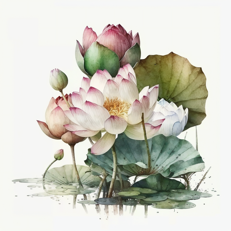 Watercolor Lotus Flower,Lotus Flower Bouquet,Lotus