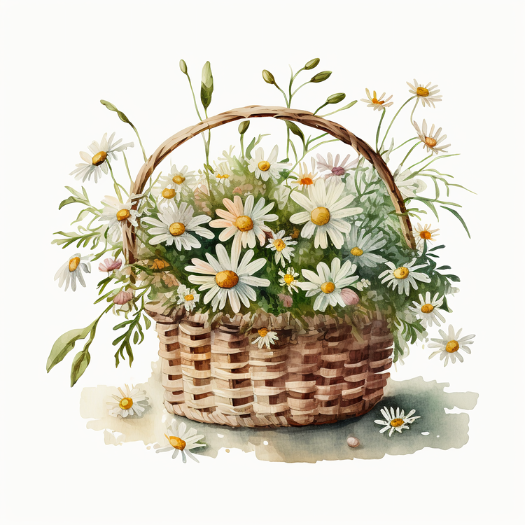 Watercolor Daisy,Daisy In Basket,Daisies
