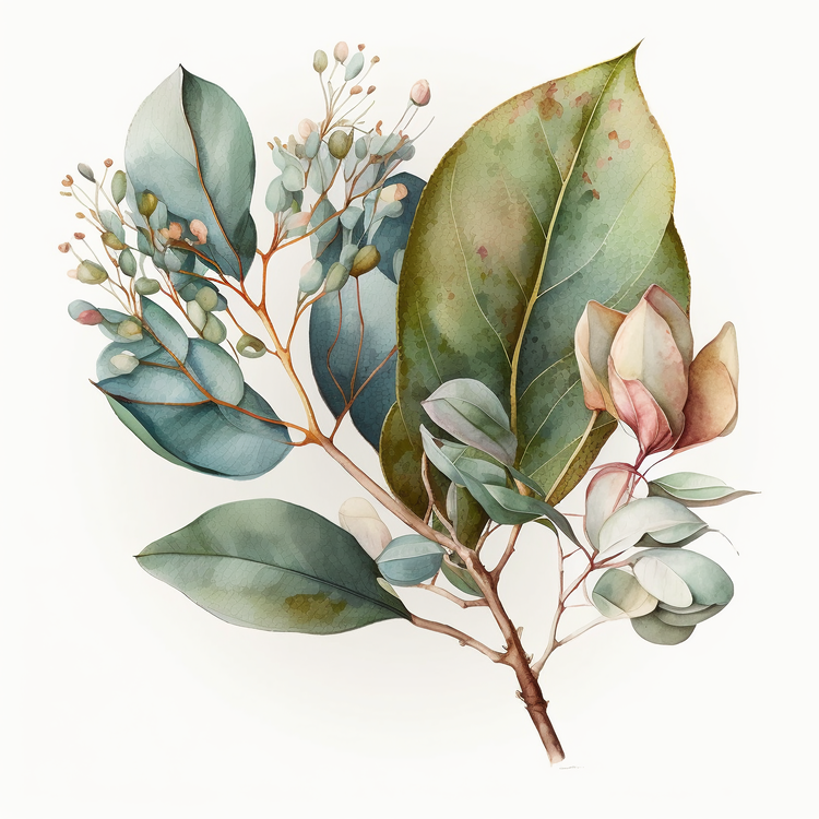 Watercolor Eucalyptus Leaves,Flowers,Watercolor