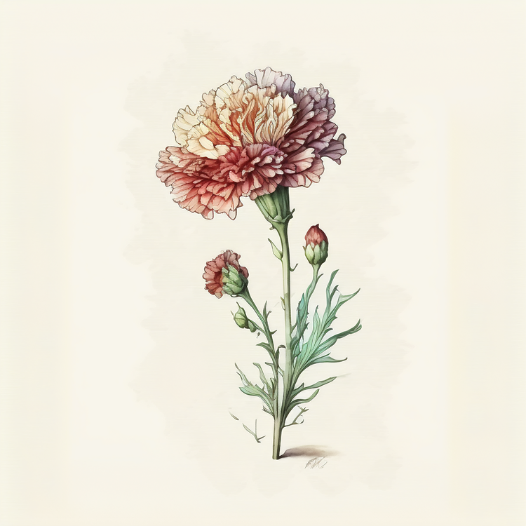 Watercolor Carnation,Vintage Carnation,Carnation