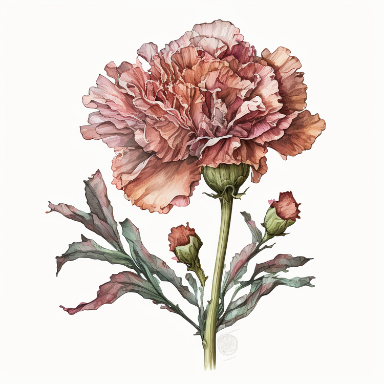 Watercolor Carnation,Vintage Carnation,Rose