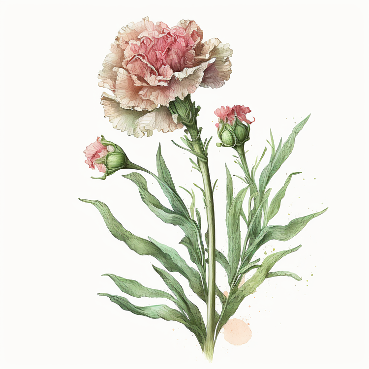 Watercolor Carnation,Vintage Carnation,Pink Carnation