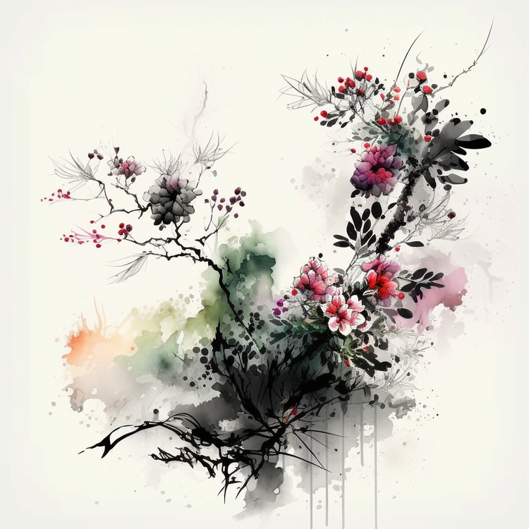 Ink Painting Flowers,Flower,Watercolor