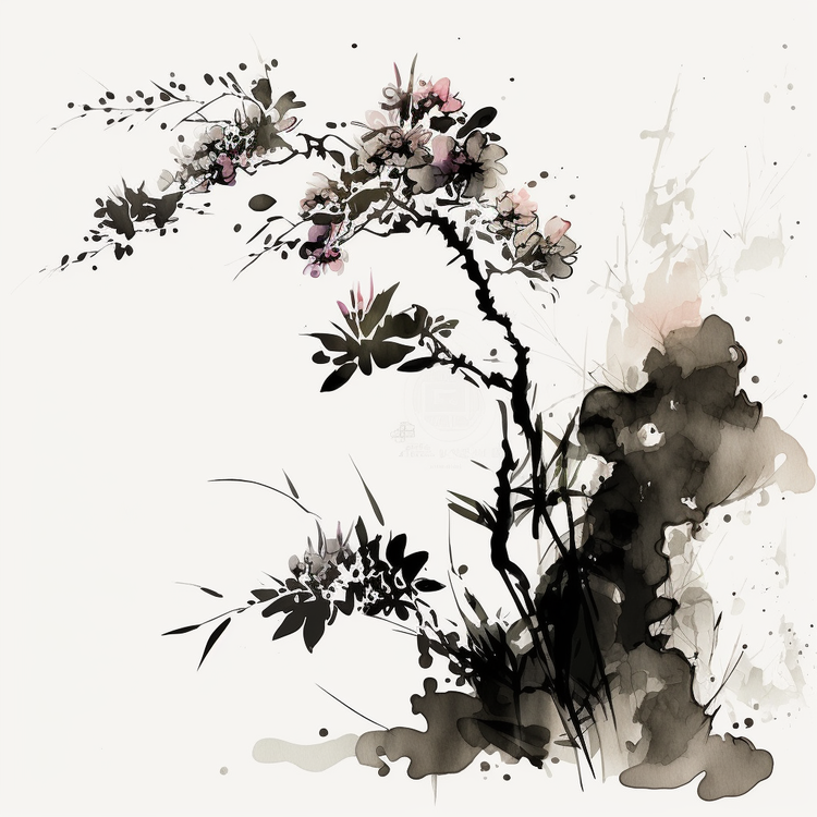 Ink Painting Flowers,Flower,Branch