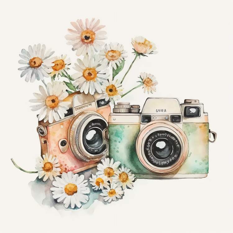 Watercolor Daisy,Hand Painted Daisy,Daisy Bouquets With Camera