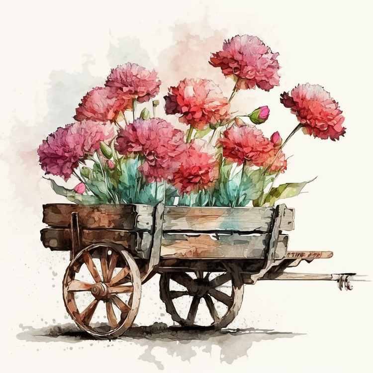 Watercolor Carnations,Carnations In Garden Cart,Others