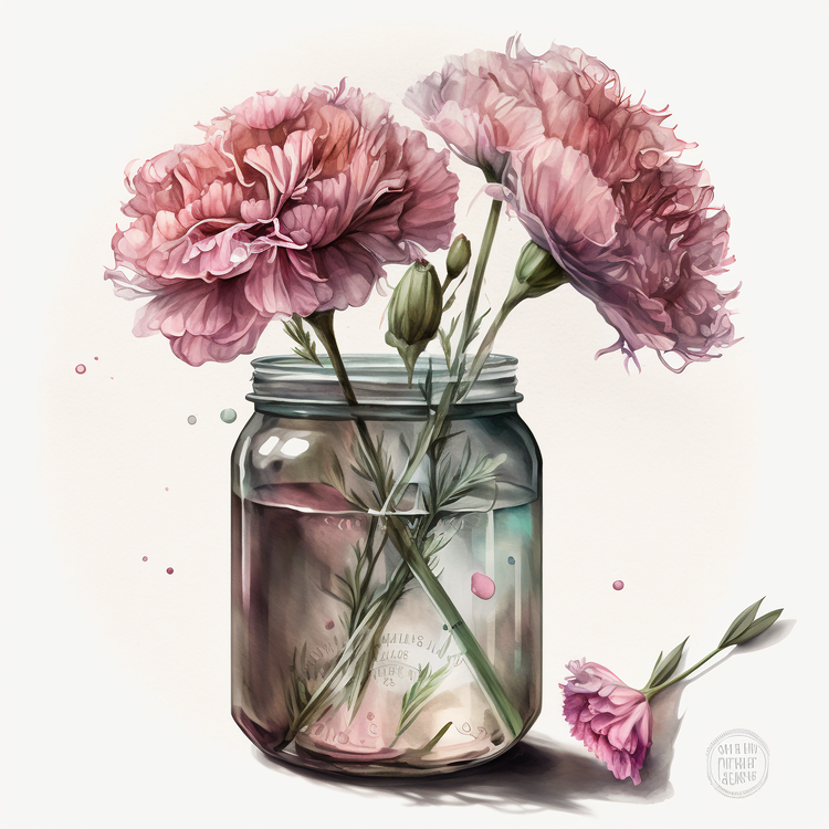 Watercolor Carnations,Carnations In Glass Jar,Others