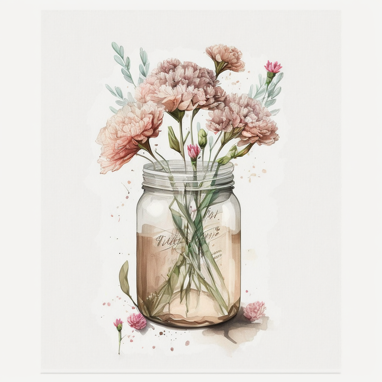Watercolor Carnations,Carnations In Glass Jar,Others