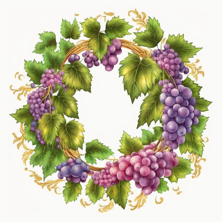 Purple Grapes,Grapes Wreath,Watercolor Grapes