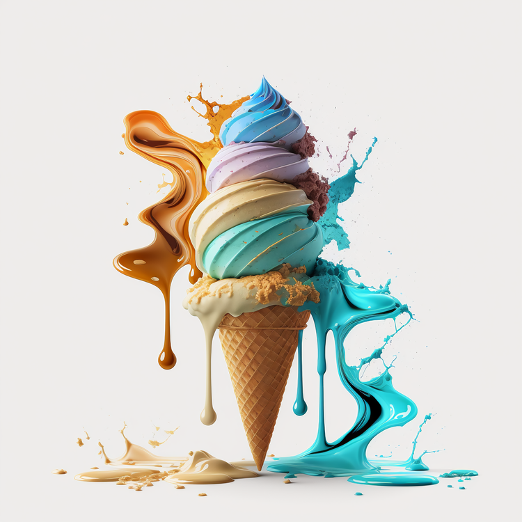 Melting Ice Cream,Ice Cream Cone,Colorful