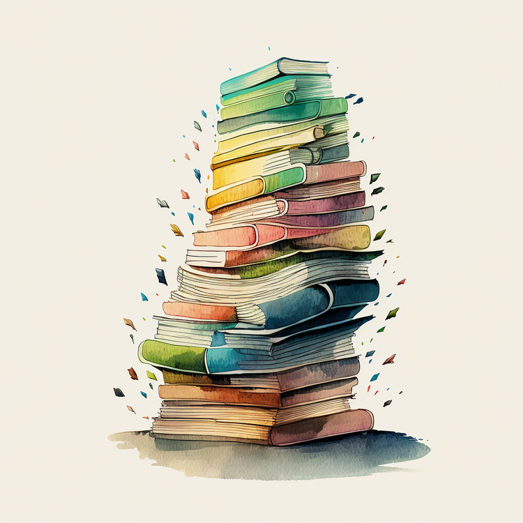 Watercolor Stack Of Books,Books,Pile