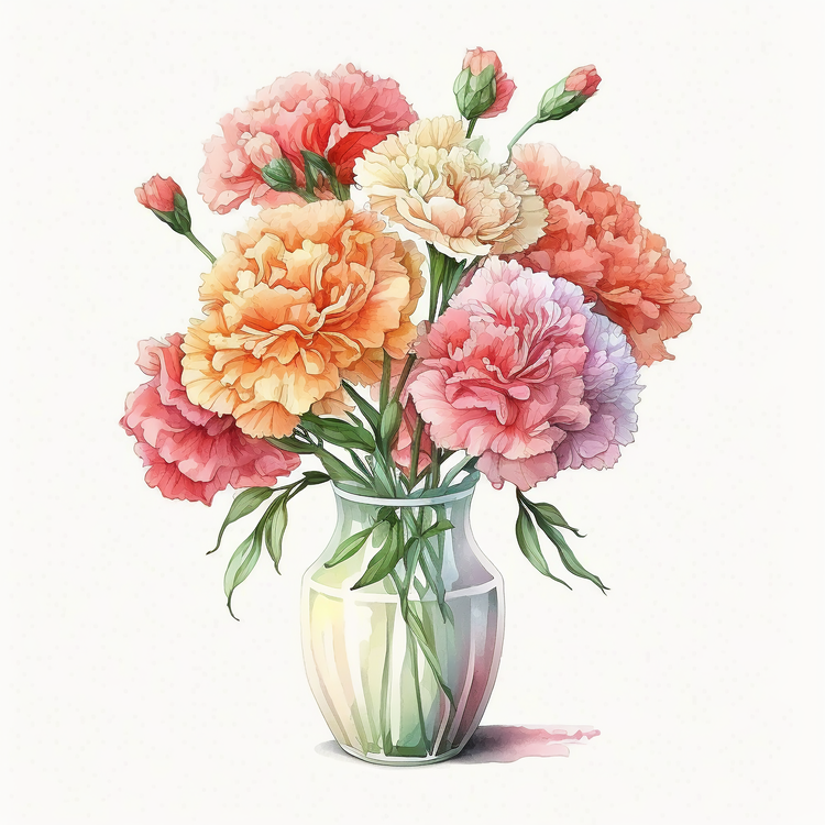 Watercolor Carnations,Carnations In Glass Jar,Bouquet