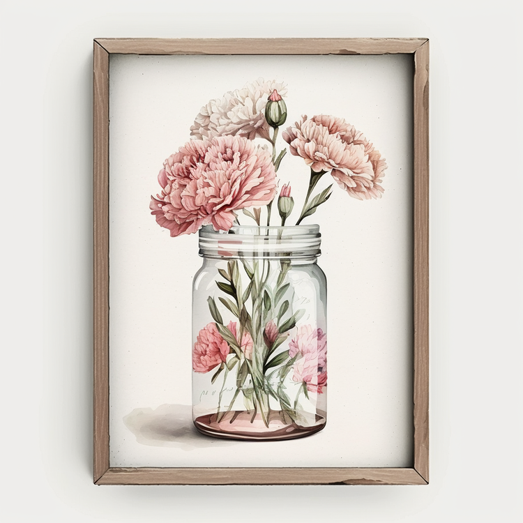 Watercolor Carnations,Carnations In Glass Jar,Flower