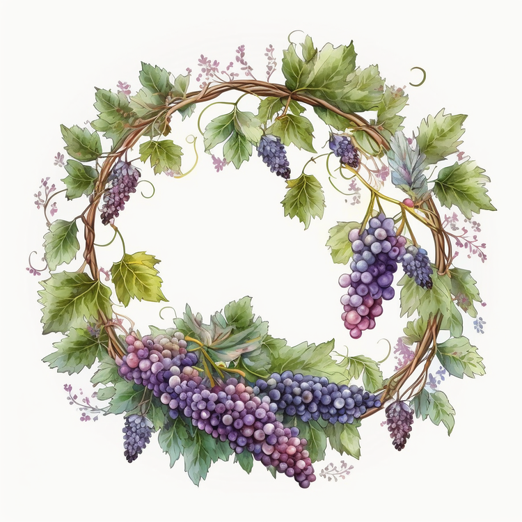 Purple Grapes,Grapes Wreath,Watercolor Grapes