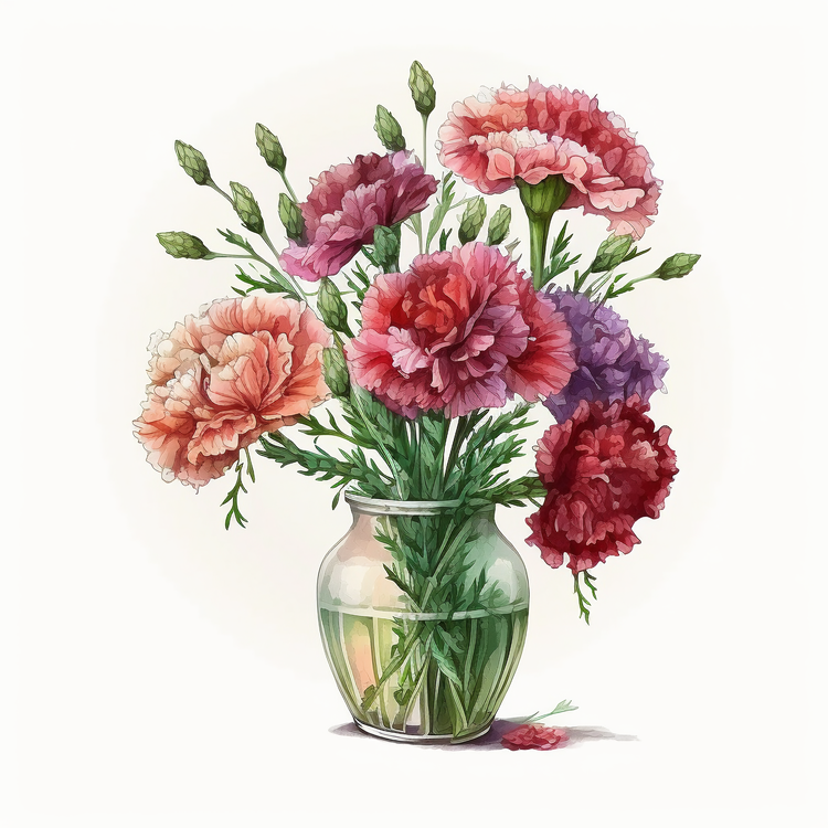 Watercolor Carnations,Carnations In Glass Jar,Carnations