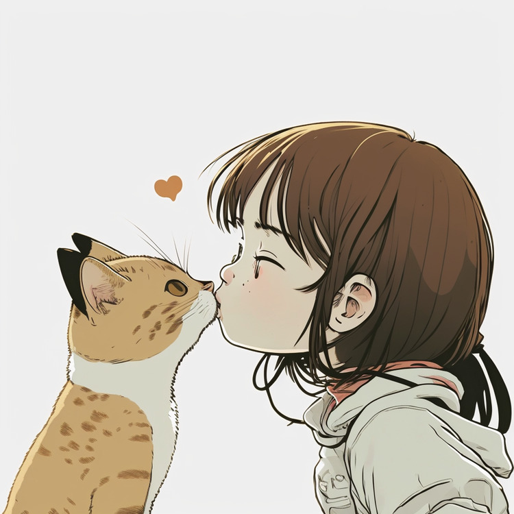 Girl And Cute Cat,Girl Kiss Cat,Others