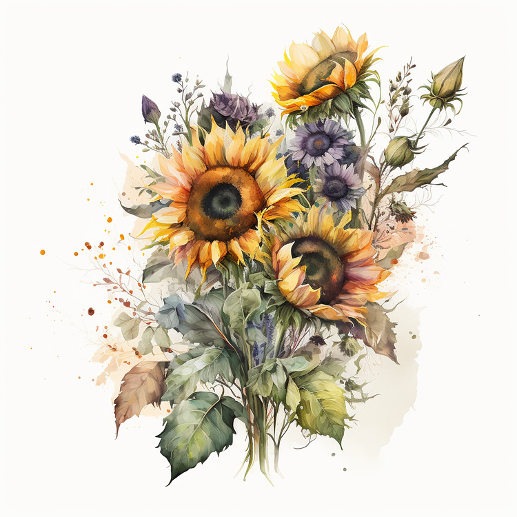 Watercolor Sunflower,Bouquet,Sunflowers