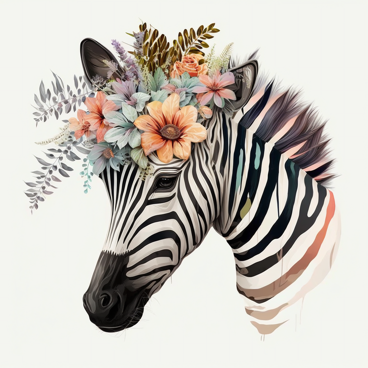 Cartoon Zebra,Zebra,Flower Crown