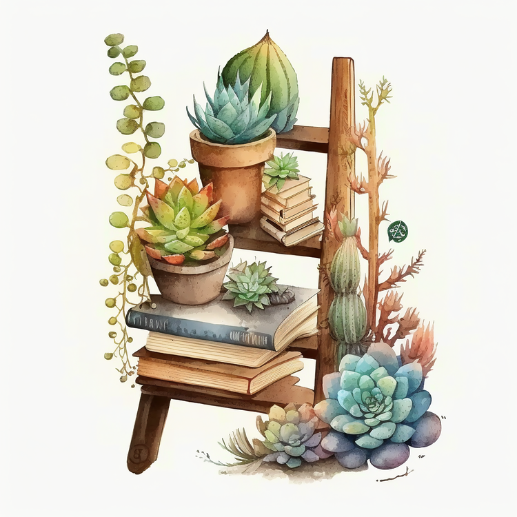 Watercolor Wood Ladder,Stack Books,Watercolor Books