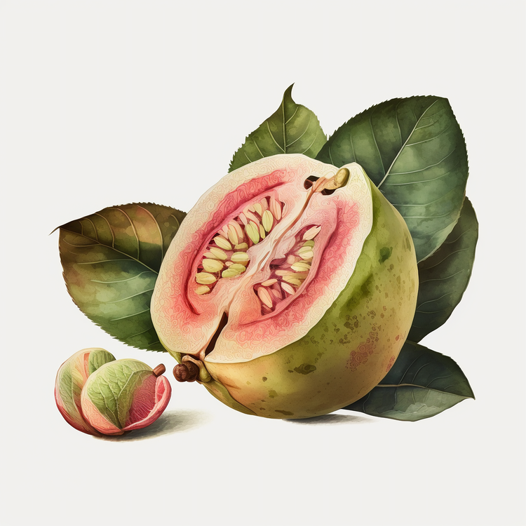 Watercolor Guava,With A Vibrant Color,Fruit