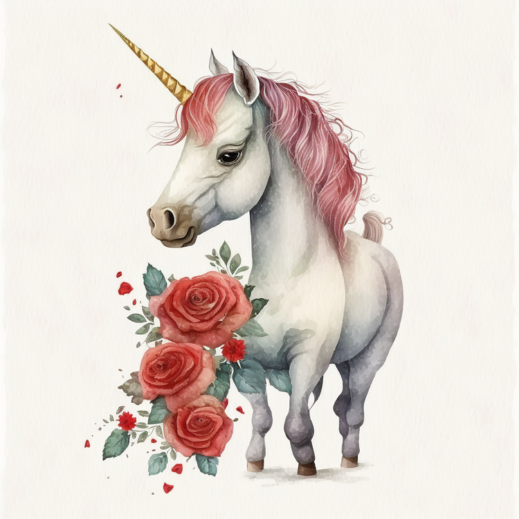 Watercolor Unicorn,Unicorn,Flowers