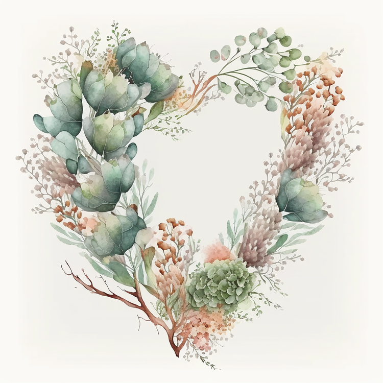 Watercolor Eucalyptus,Eucalyptus Heart,Eucalyptus