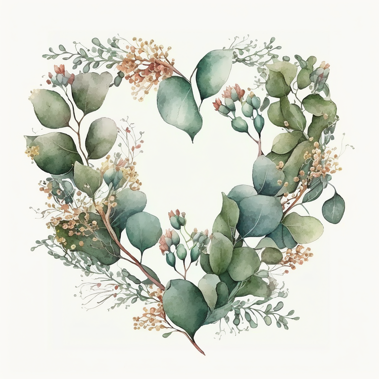 Watercolor Eucalyptus,Eucalyptus Heart,Eucalyptus