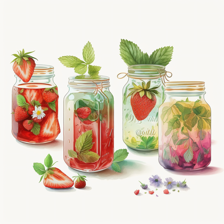 Watercolor Strawberry Juice,Strawberry,Strawberries
