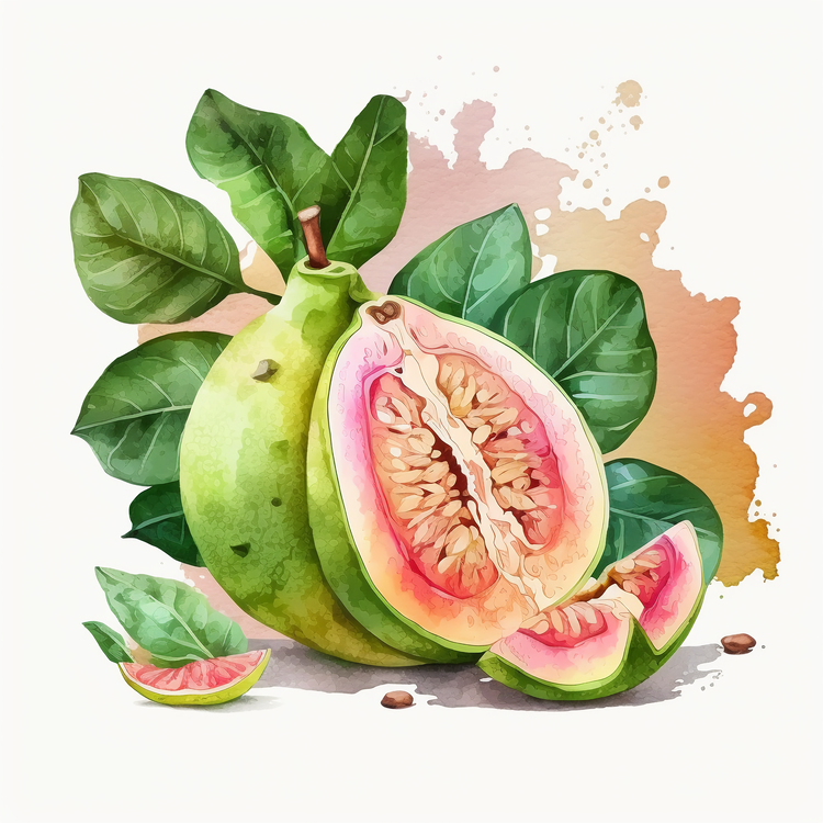 Watercolor Guava,Vintage Guava,Guava Fruit
