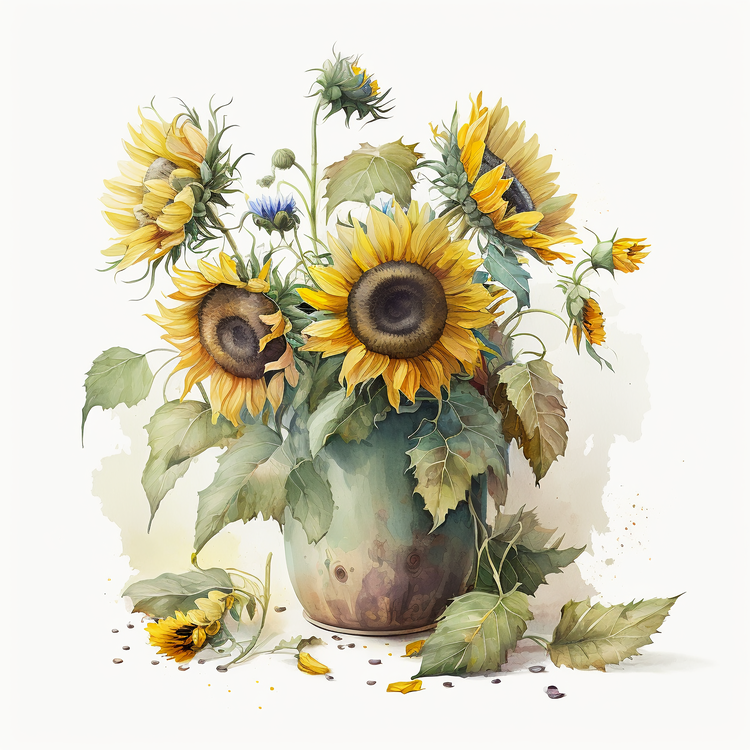 Watercolor Sunflower,Sunflowers,Vase