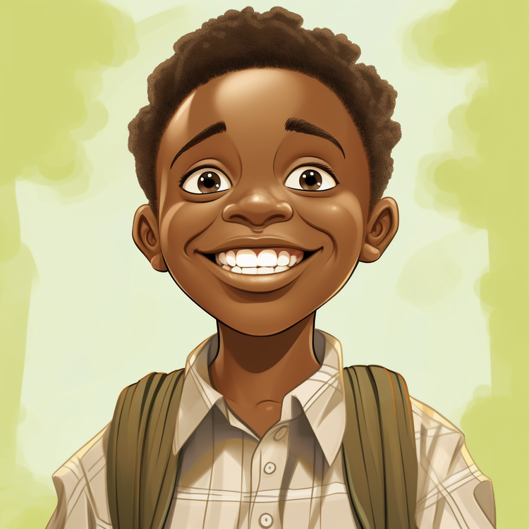 Cartoon Africa Boy,Happy,Smiling