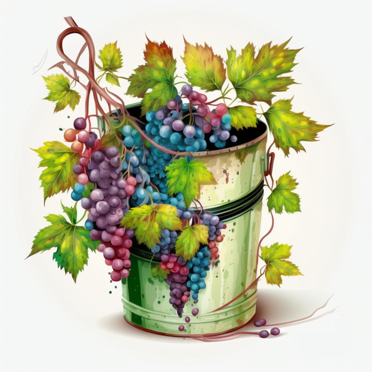 Grapes In Bucket,Grapevine,Vintage