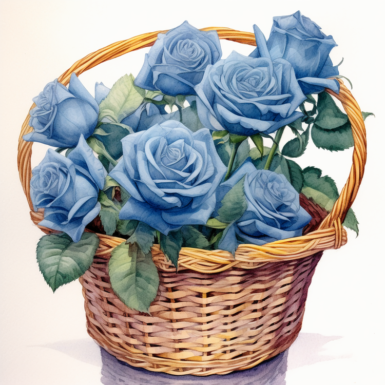 Watercolor Blue Rose,Rose Flowers In Basket,Flowers