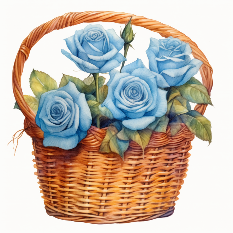 Watercolor Blue Rose,Rose Flowers In Basket,Others