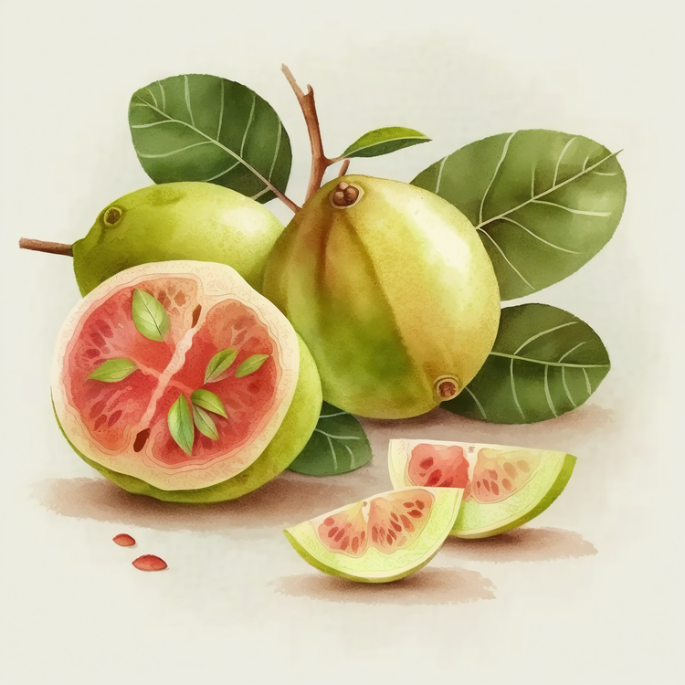 Watercolor Guava,Fruits,Watermelon