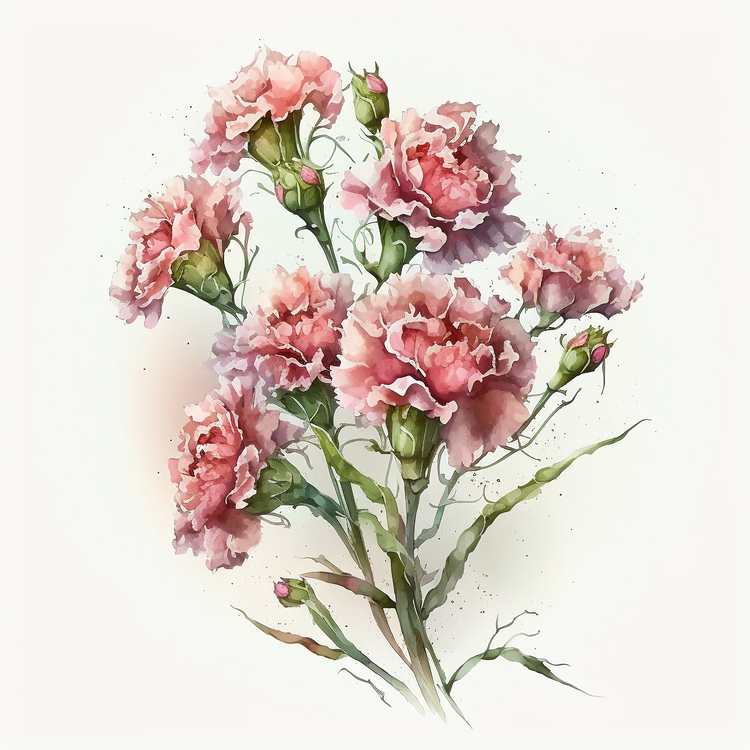 Watercolor Carnation Flowers,Carnations,Watercolor