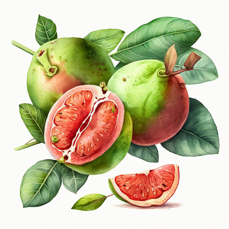 Watercolor Guava,Pink,Fruit